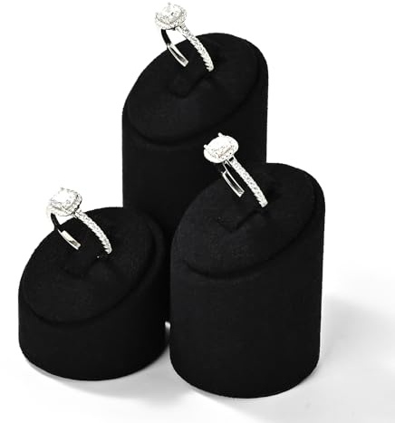 Oirlv Mikrofaser 3 teiliger Ringhalter,Ring Holder,Ring Display,Schmuckständer,Messe Arbeitsplatten Ringträger(Schwarz)