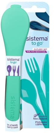 TSA Cutlery Set | Reusable Travel Plastic Cutlery Set with Portable Case for Storage, Knife, Fork & Spoon Durable Dishwasher Safe for Camping, School, Picnic, Office, Indoor Outdoor Lunch (Turquoise)