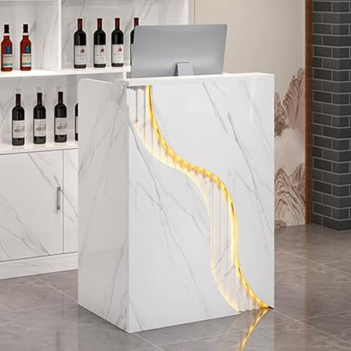 HOLGVE Empfangstheke, Empfangstresen mit LED-Leuchten, Stehtisch-Rezeption, Kassentisch for den Einzelhandel, for Kasse, Lobby, Geschäft(Natural,60xcm/23.6)