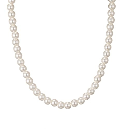 AFSTALR Perlenkette Damen Lang 40+5CM Perlen Kette 8mm Perlenketten Weiß Kurze Runde Perlen Halskette Choker Pearl Necklace Perle Schmuck Geschenke für Frauen und Mädchen