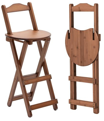 YYW Klappbarer Barhocker für Küche, tragbarer Barhocker aus Holz, faltbare Bambus-Barhocker, 1 Stück, für Zuhause, Küche, Frühstückstheke (Walnussholz, mittel)