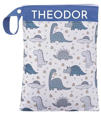 ARTEE Nasstasche für Kita-Wechselwäsche, Wasserdicht, Waschbar, mit Reißverschluss, Personalisierbar, mit Name, für Kindergarten, Strand, Sport (Little Dinos)