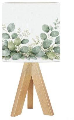 DERUINVAIO Bedside Table Lamp Tripod Desk Lamps for Living Room Bedroom Rustic sage Green Eucalyptus Floral Natural Wooden Base Lampshade Kids Small Light Reading Nightstand Shades