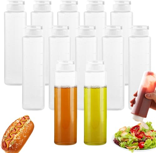 AKOLAFE 12 Stück Quetschflasche 300ml Squeeze Flasche aus Kunststoff Ölflasche Plastik Squeeze Bottle BPA Frei Saucenflasche Plastik Quetschflasche für Ketchup, Scharfe Soße, Olivenöl, Senf
