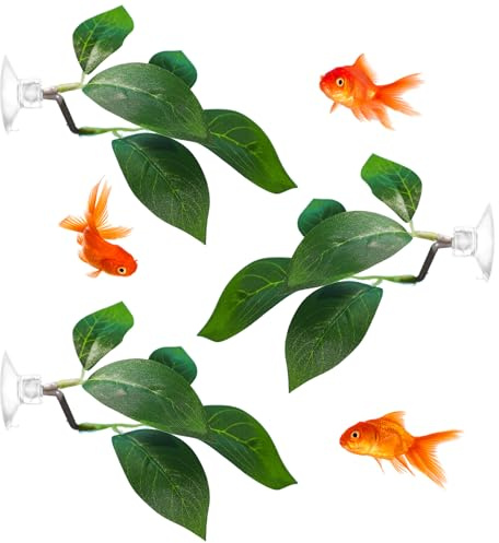 Betta Fish Tank Accessories, 3 Pack Betta Fish Leaf Pad Hammock Aquarium Decorations Betta Leaf with Suction Cup Plastic Plants Fish Tank Decor for Sleeping Resting Hiding Playing