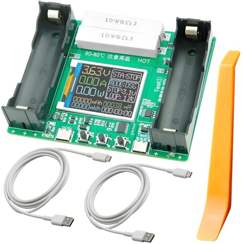 JYUDAUFU 18650 Battery Capacity Tester, LCD Display Internal Resistance Battery Power Detector Module 2 Separate Channel Automatic Charge & Discharge Dual Type-C Interface with Type-c to USB cable