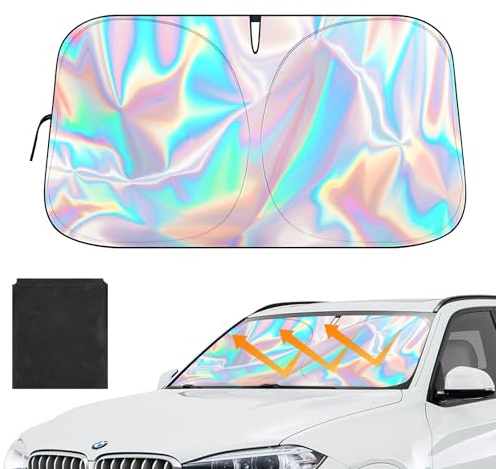 Parasol para parabrisas delantero de coche, 145 x 80 cm, protección solar para el parabrisas del coche, protección UV y protección contra el calor, plegable, para la mayoría de los coches