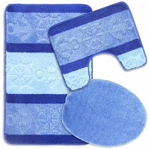 Decorator HOME Badteppich Set 3-TLG. Blau – rutschfest & Weich, Badematte für Badezimmer Teppich 50x80 cm & 50x40 cm - Ideal für Fußbodenheizung