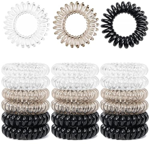 FAYAHAR 18 Piezas Gomas de Pelo Espiral, Goma Pelo Elásticas Espiral, Traceless Cable Telefónico Sin Arrugas Bobina de Plástico, Resistentes al Agua Coleteros, para Mujer y Niña (3 Colores)