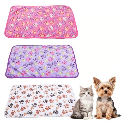 NieYat 3 Stück Katzendecke, 40 × 60 cm Katzendecke für Katzen, Katzen Decke waschbar flauschig weich, Haustierdecke für kleine mittlere Haustiere, Alltags- und Reisedecke für Sofa, Bett, Transportbox
