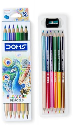 Doms Pastelli Matite Colorate Bi-Colour – Set Creativo con Temperamatite ed Extender, Fusto Esagonale, Colori Brillanti per Scuola e Disegno (Astuccio 6 Matite Bicolour (12 colori))