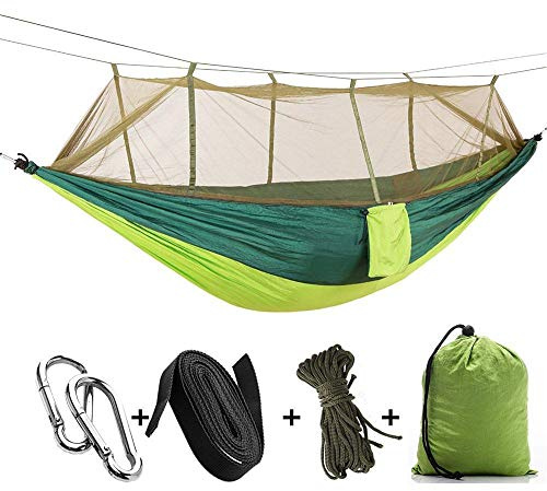 Hamaca doble de camping con mosquitera, 2,6 m, para exteriores, antimosquitos, tela de paracaídas, ligera y portátil, para viajes y senderismo