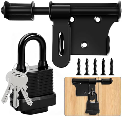 4 inch Gate Bolt Lock Gate Latch - Sliding Garden Locks for Wooden Gates with Padlock, Secure Gate Latch for Shed Wooden Fence, Black Bolt Lock for Outhouse Doors
