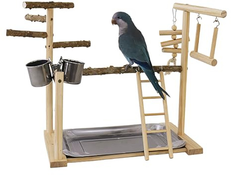Vogelspielplatz - Multi -Level -Papageistand, langlebiger Holzspiel -Gymnastik | Interaktives Haustierspielzeug, großer -Spielset, Vogelspielzeug -Fitnessstudio mit Leiterschwung für k