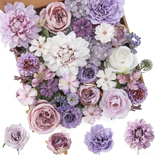 GLFLOW Colección de flores artificiales de seda con mezcla de dalia, rosa, peonía y hortensias para ramos de boda y decoración del hogar