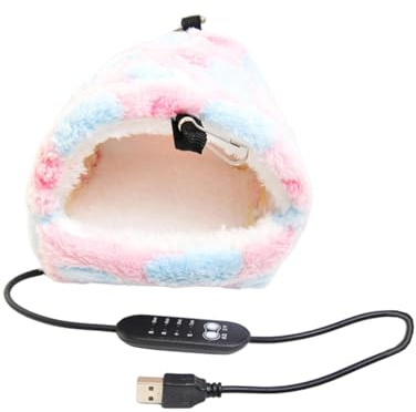 JAYIOLA Hamster Warmes Haus Hängendes Kuschelversteck Plüschbett mit USB Heizung Und Winddichtem Velvet Bezug für Squirrel Maus Zwergkaninchen für Tierliebhab, Rosa L