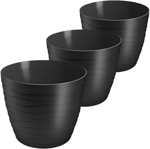 2friends Blumentopf Übertopf 30cm Pflanzentopf Schwarz Kunststoff 3er Set Made in EU - Blumentöpfe Groß Wasserdicht für Innen Außen Garten Balkon