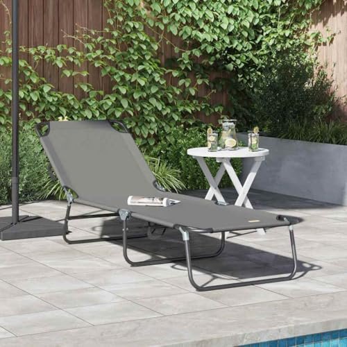 Frdhee Chaise longue de relaxation, chaise longue de bain, chaise de plage, chaise de relaxation, chaise longue pliable pour 1 personne, gris, 56 x 189 x 87 cm, tissu pour pique-nique, voyage