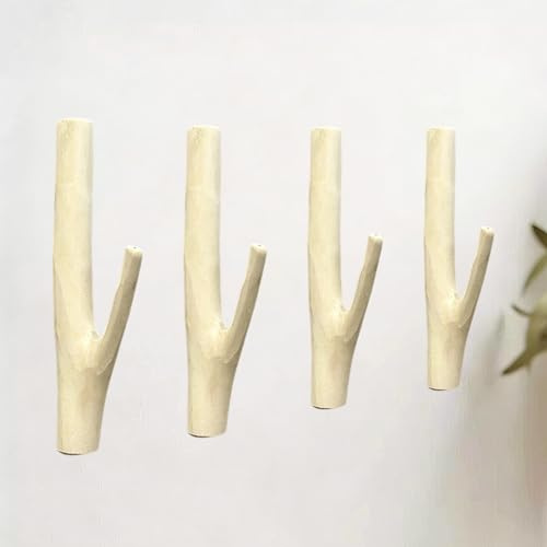 GREATRICH Garderobenhaken Holz Vintage, 4 Stück Set Handtuchhalter Wandhaken Holz, Natürliche Holzhaken aus Massivholz, Selbstklebende Kleiderhaken Garderobe für Wand, Rustikale Deko für Zuhause
