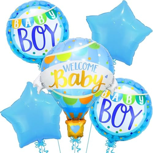 Gleemix Babyparty Deko Junge Ballon Set, 5 Stück Baby Boy luftballons, Its a Boy Ballon Blau für Gender Reveal, Welcome Baby, Babyshower Deko（Heißluftballon）
