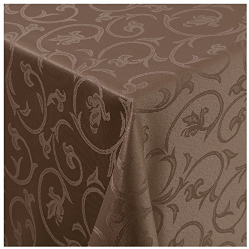 Tischdecke Damast Stoff Barock Tulpen Tischtuch Bügelarm eckig 80x80 cm in Braun mit umgenähtem Rand Premium Qualität