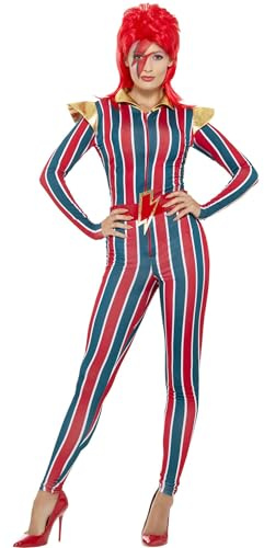 Smiffys Miss Space Superstar Costume, Multi-Coloured with Jumpsuit & Belt, 1970's Disco Fancy Dress, Adult Dress Up Costumes