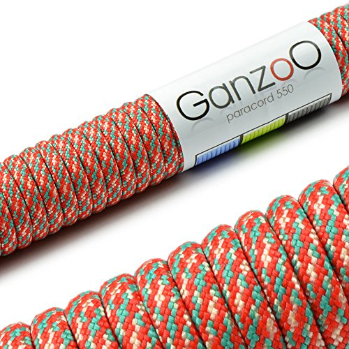 Ganzoo Paracord 550 Seil Typ 3 4mm 30 m, Nylon-Polyester Flechtschnur mit 7 Kernsträngen, Outdoor-Kordel bunt zum Knüpfen für Armband, Hundeleine, Camping, Survival, Basteln und Abspannen am Zelt