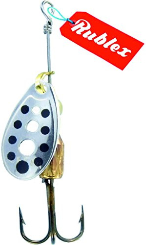 Rublex - Pack de 5 Cucharillas de Pesca C-Turbo-1 APN | Cebo Artificial de Pesca con Sistema de Clip y Acción de Giro Mejorado, Color Plata Puntos Negros, 2gr