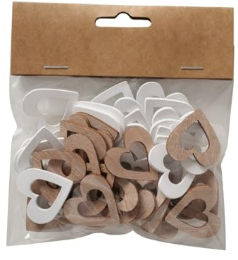 RiloStore 48 STK Holzherzen Weiss braun 3cm Naturdeko Hochzeit Tischschmuck Streuteile Holz Herzen b340 Holz Herz Dekoherzen Streuherzen Tischdekoration Tischkarten Streudeko