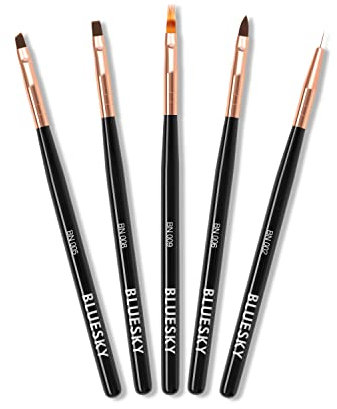 Bluesky 5pcs Nail Art Brushes Set, Professional Design Tools, Ombre, Liner, Fine Tip, Angled, Thin, Black