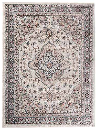 Carpeto Teppich Flur 140x200cm Creme Klassisch Traditionell Weich Elegant | Teppich für Eingangsbereich Küche Büro Wohnzimmer Schlafzimmer Beige Pflegeleicht Fußbodenheizungsgeeignet Mittelflor