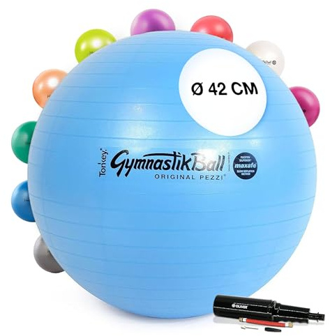 PEZZI Gymnastikball Maxafe Sitzball mit Pumpe | Sitzball mit Burst-Proof-System, belastbar bis 400 kg, für Therapie, Sport und Büro