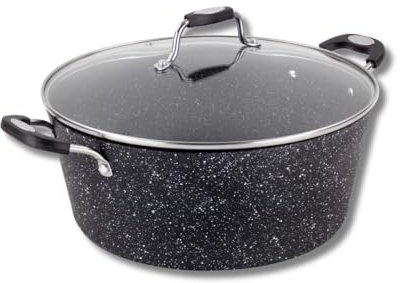 Scoville NEVERSTICK 32cm Stock Pot with Lid, Large Non-Stick Deep Cooking Pot, 8L, Suitable for All Hobs Including Induction, Perfect for Batch Cooking, Dishwasher Safe, PFOA Free, Aluminium, Black