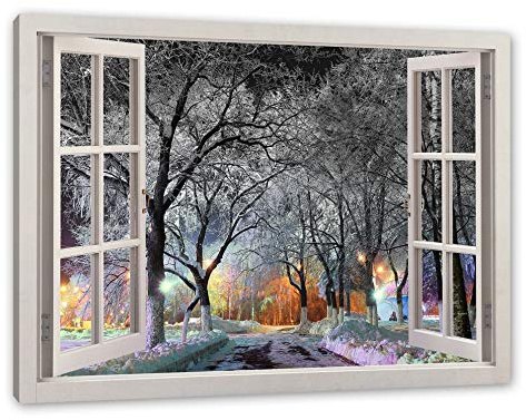 Pixxprint Baumallee im Winter, Fensterbild, Größe: 120x80cm, Leinwandbild, fertig gespannt, Wandbild, Dekoration, Kunstdruck, kein Poster
