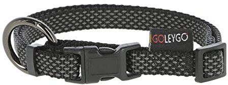 GOLEYGO Hundkoppel platt + halsband, svart, storlek M 1,4–2 m, säker magnetisk stängning, inkl. adapterstift, hundkoppel för små och stora hundar upp till 60 kg, maximal belastning 200 kg