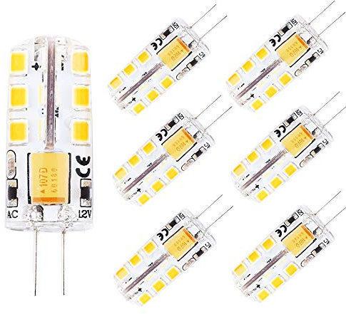 G4 LED Bulb Light 3W 12V AC/DC Warm White 2700K G4 Bi-pin Base Lamp 24x2835 SMD，Equivalent to 30W Halogen Bulbs Replacement,for Landscape Under Cabinet Lighting, Non-dimmable, no flickering,Pack of 6