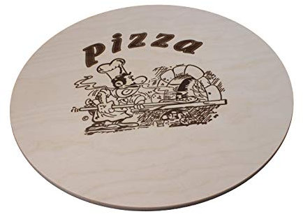 DEKOFANT Pizzabrett Holz Ø 30 cm Pizzateller klein Servierbrett mit Kult Pizza Logo