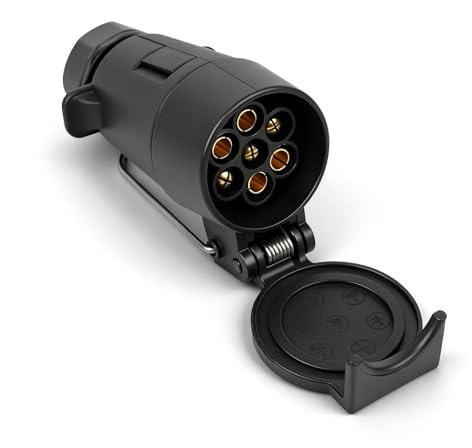 Qiping 7 Poliger Anhänger Steckdose mit Schutzventil - Hängend Anhängerkupplung 7 Polig Weibliche Stecker - 12V - Schwarz - Wasserdicht