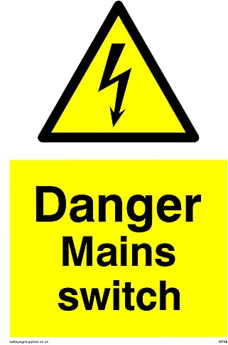 Warnschild mit englischer AufschriftDanger Netzschalter, 100 x 150 mm, A6P, 5 Stück