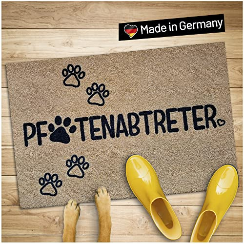 WELLMODA® Premium Fußmatte I „Pfotenabtreter“ I rutschfest & Waschbar I Geschenkidee für Tierliebhaber I Lustige Katzen + Hunde Fussmatte für innen & außen 40x60 cm (Braun/6mm)