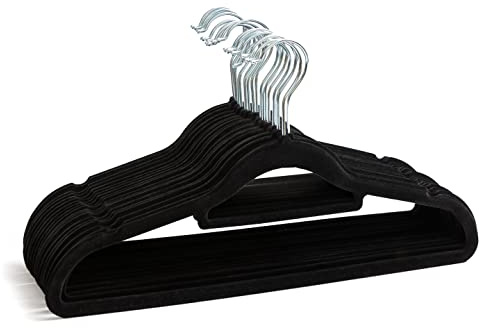 20 Non Slip Velvet Hangers | Heavy Duty Black Felt Coat Hangers |360 Degree Swivel Hooks |Premium Space Saving Design