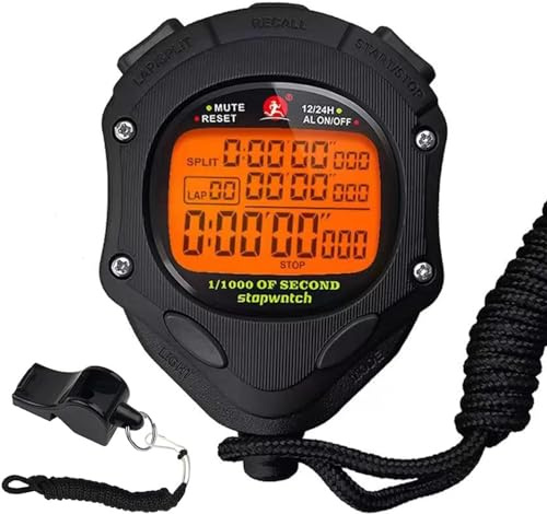Cronometro con retroilluminazione 100 giri di memoria, 0,001 secondi cronometro digitale professionale retroilluminazione cronometro timer con conto alla rovescia sveglia e pacer per allenatori
