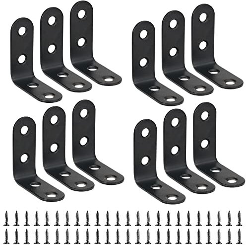 12 Pezzi Staffe Angolari per Legno 90 Gradi Supporti Angolo Retto Staffe Supporti Angolo Staffa Acciaio Inossidabile Staffe a l per Legno Codice Angolo con 48 Viti per Tavolo, Armadietto, Sedia
