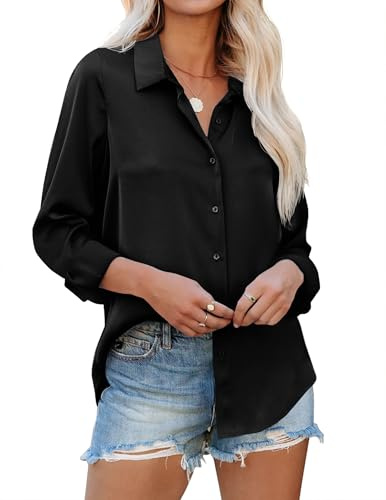 Beyove Camicetta da Donna in Raso, Elegante, a Maniche Lunghe, con Colletto Alto, da Ufficio, Casual