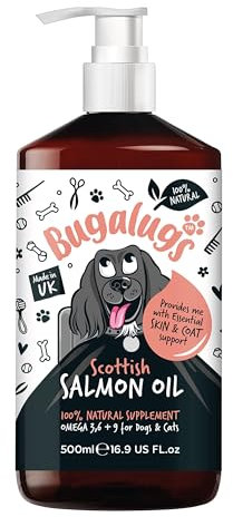 Bugalugs Scottish Salmon Oil For Dogs & Cats, Dog Supplement Support for Skin And Coat, Itchy Skin & Moulting, Omega 3 Fish Oil (Salmon, 500ml)