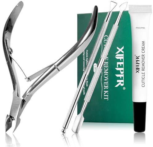 XIFEPFR Kit Décapant Cuticules, Crème Décapante, Coupe-, Repousse- et Pince à Cuticules, Ensemble d'outils Professionnels, Outils Manucure Inox Avec 15 ml Adoucissant Cuticules