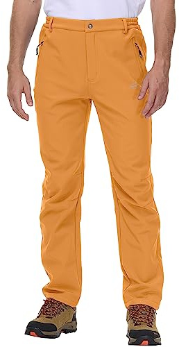Rdruko Wasserdichte Softshell-Hose für Herren, Thermo-Fleece-gefüttert, lässig, Winter, warm, Outdoor, Arbeit, Angeln, Wandern, Skihose mit mehreren Reißverschlusstaschen, Orange, 53