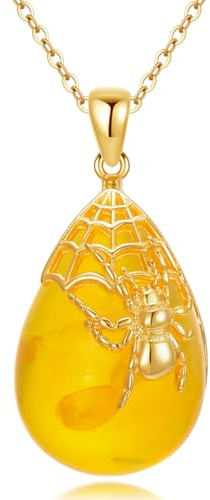 VONALA Spinne 925 Sterling Silber Halskette für Frauen, Spinnennetz Bernstein Anhänger Schmuck für Mutter, sichere hypoallergenen Silberschmuck Geschenk mit Box für Geburtstag, Jubiläum, Party