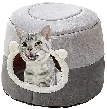 Galatée Katzenbett, 2-In-1-Warmhöhle, Katzenhaus, Katzenschlafsofa, Haustierzelt Mit Abnehmbarem, Waschbarem Kissen Für Kätzchen, Kleine Hunde, Welpen, Kleine Haustiere(M, Dunkelgrau)