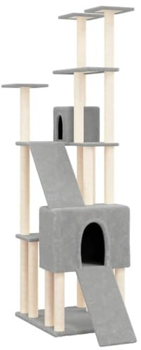 vidaXL Albero per Gatti con Tiragraffi in Sisal Grigio Chiaro 190 cm